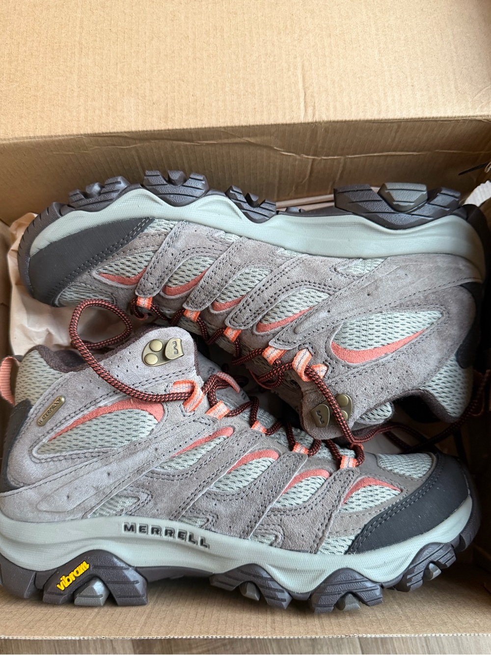 Brand new!! Merrell Women’s Grey and Coral Trail Hiking Shoes - Size 10.5